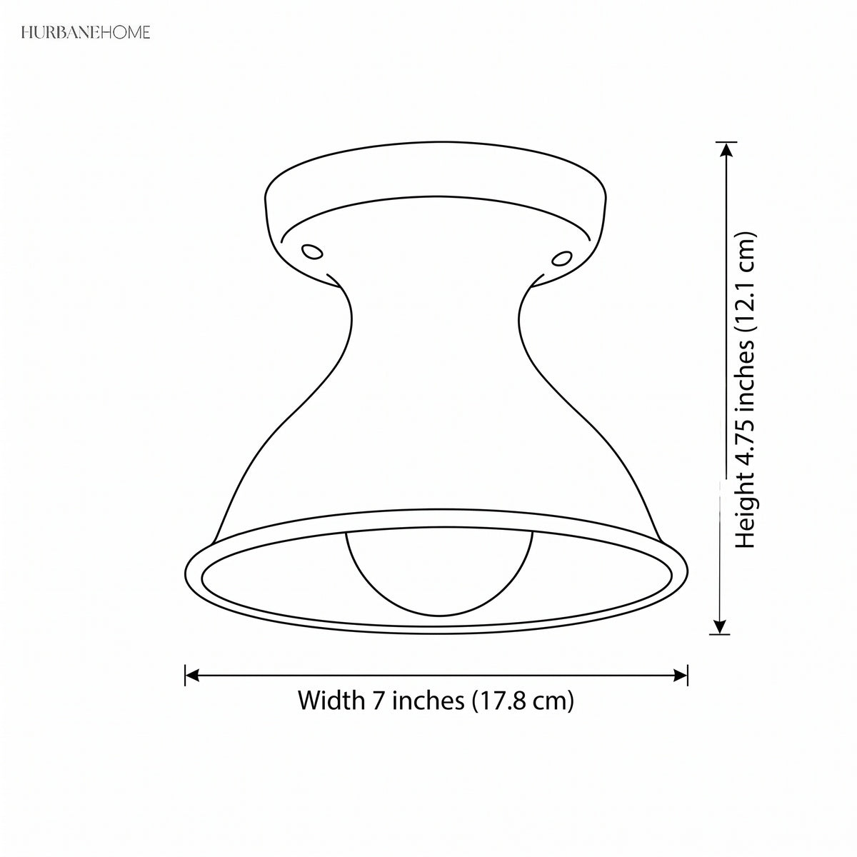 Diagram showing ceiling light width 7 inches and height 4.75 inches