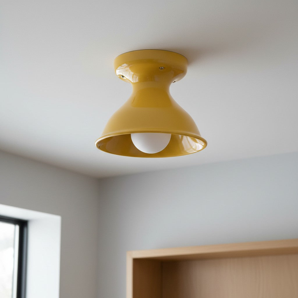 Glazed ceramic flush mount ceiling light close detail view 50