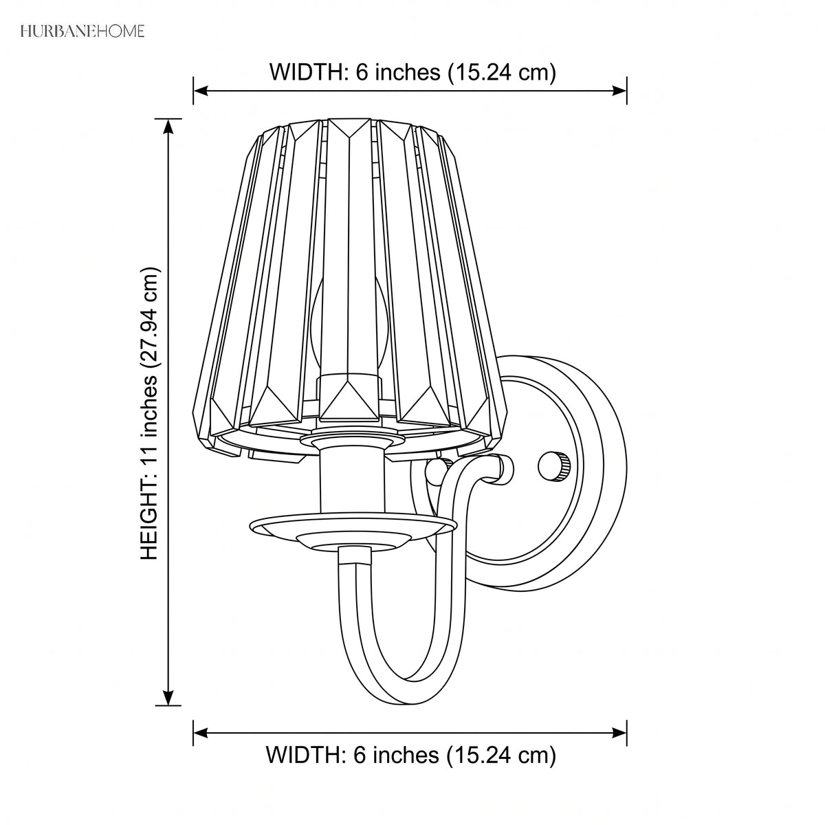 Line drawing giving the sconce width 6 in and height 11 in