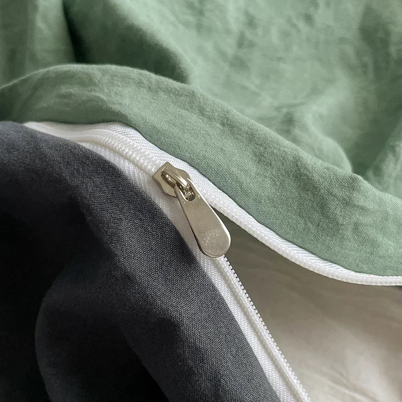 Green Bedding Comforter Set – Solid Color Cotton Bed Sheets with Duvet & Pillowcases - Hurbane Home