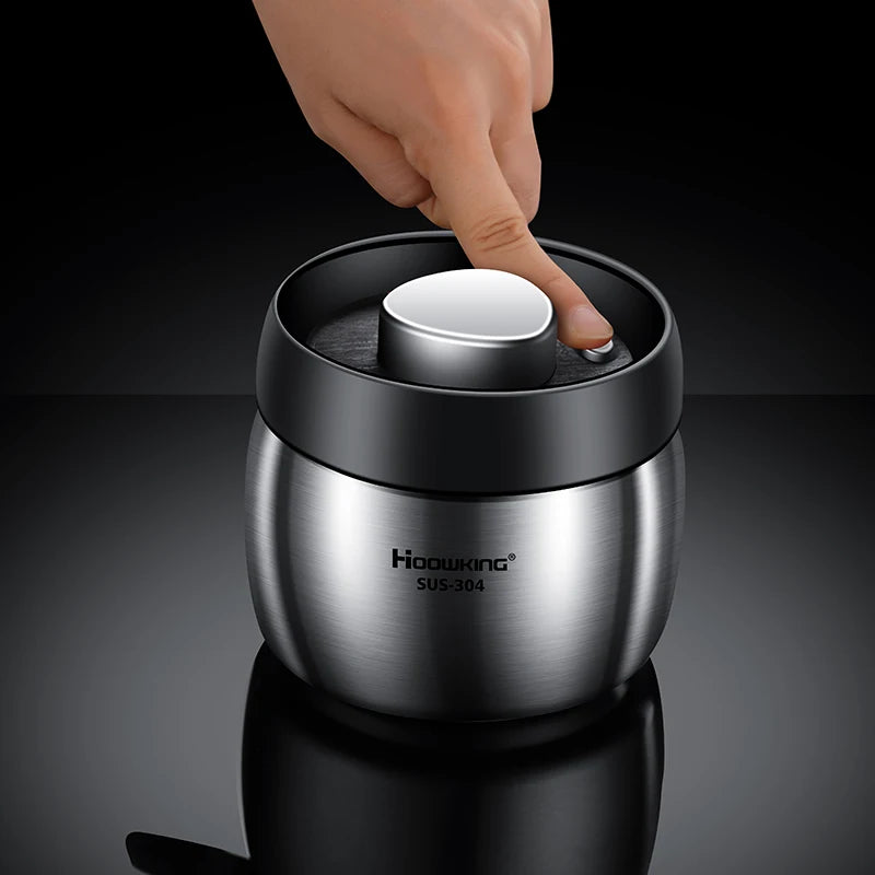 Airtight coffee canister for ground coffee with secure vacuum seal