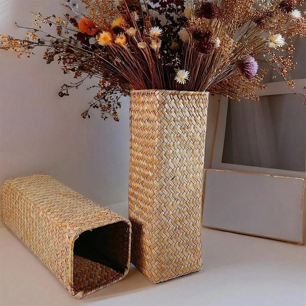 Handmade Flower Vase – Rustic Wicker Woven Basket Decor for Home - Hurbane Home