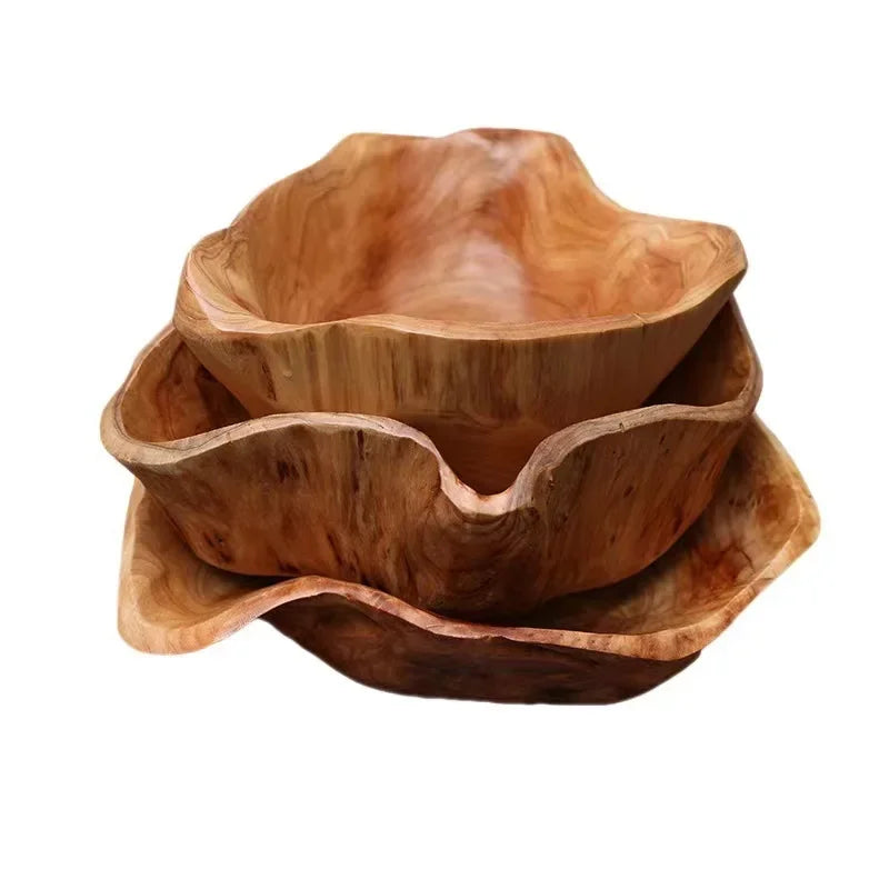 Handmade wooden fruit bowl with irregular natural wood finish