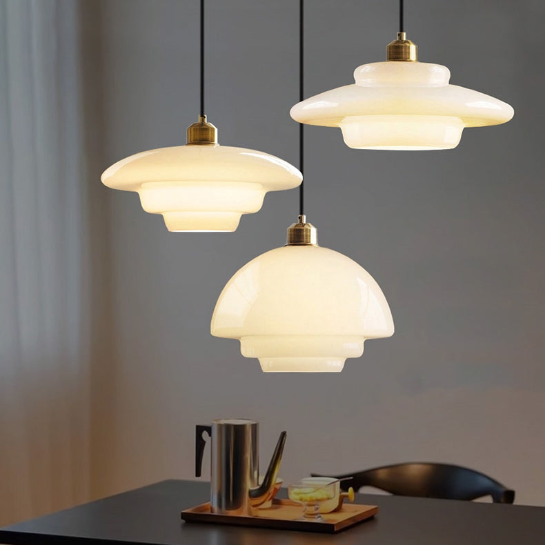 Cream opal glass pendant light close view