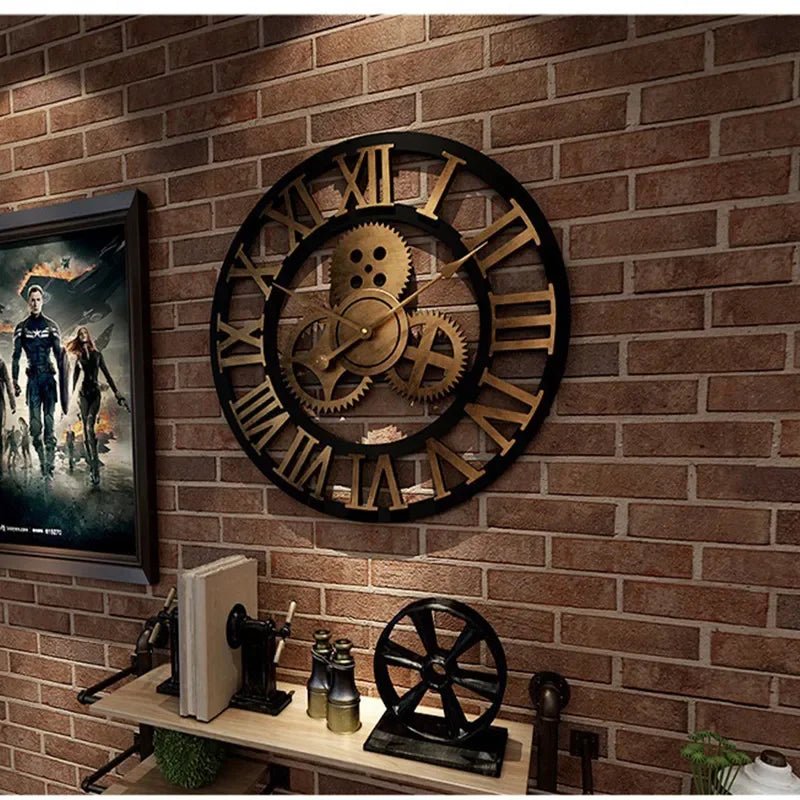 Industrial Gear Wall Clock – Vintage Bamboo Wood Quartz Timepiece - Hurbane Home