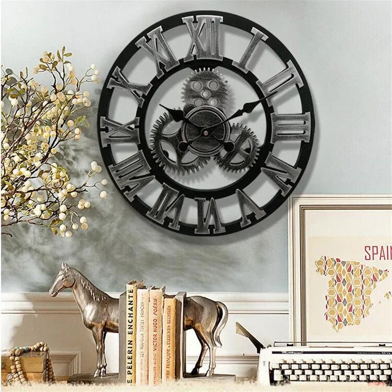 Industrial Gear Wall Clock – Vintage Bamboo Wood Quartz Timepiece - Hurbane Home