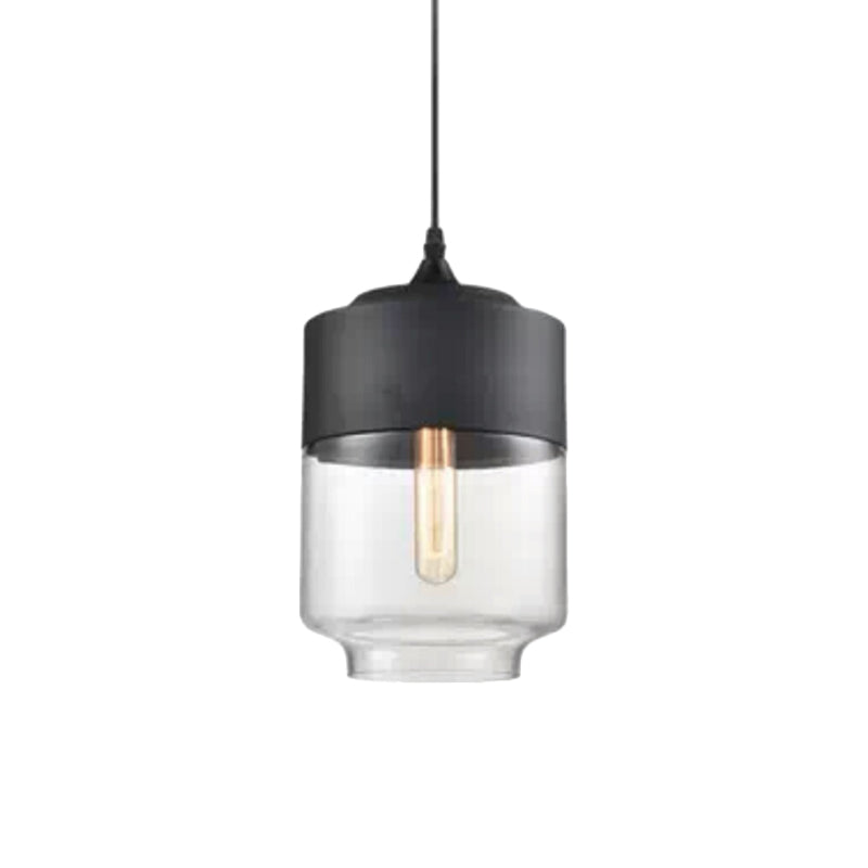 Clear glass lantern shade with a black cap shown on white