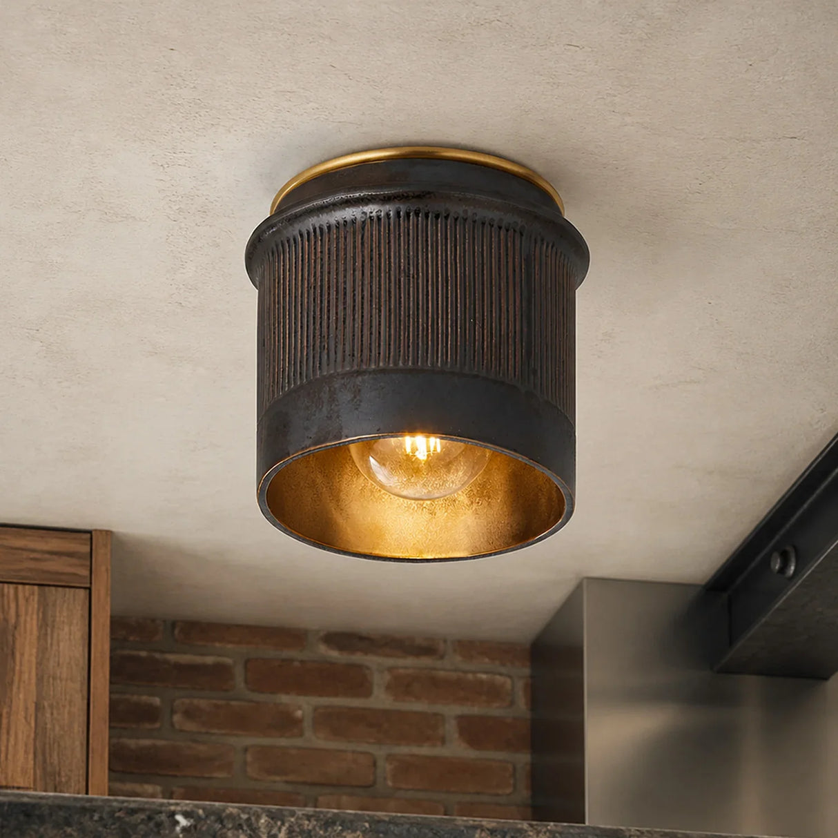 Industrial ribbed metal flush mount ceiling light supplementary product view 11