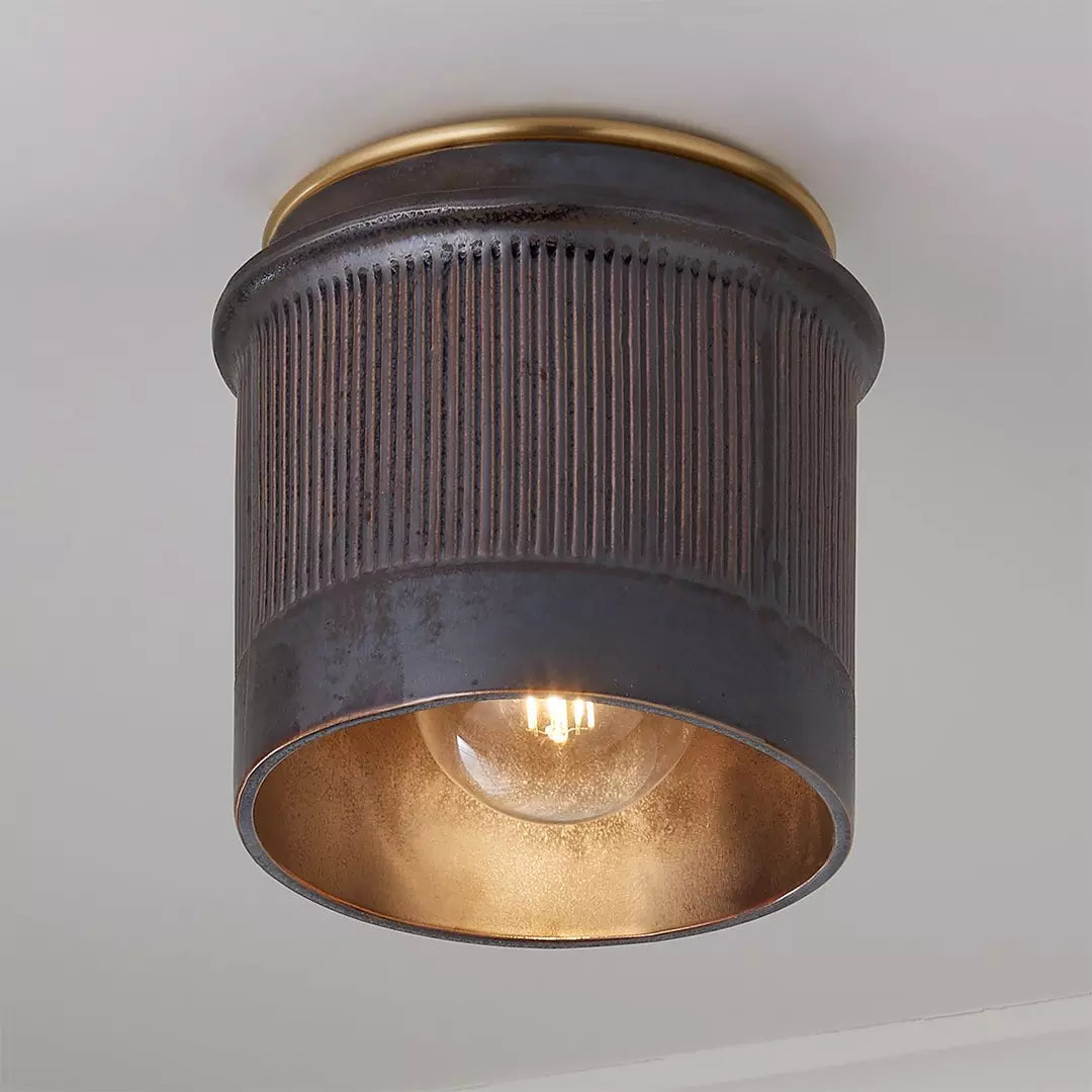 Industrial ribbed metal flush mount ceiling light alternative angle view 19