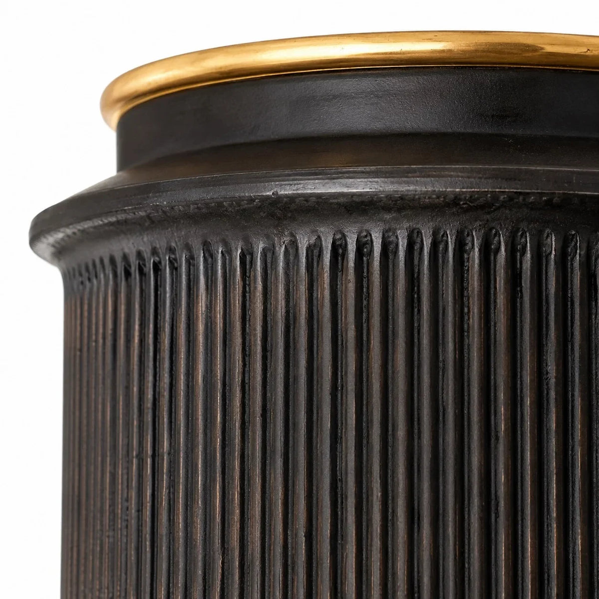 Industrial ribbed metal flush mount ceiling light close detail view 20