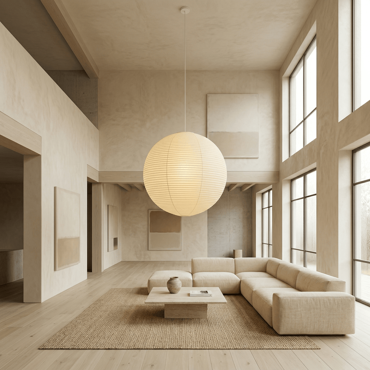 Paper lantern globe pendant, ceiling mounted with a metal armature, view 5