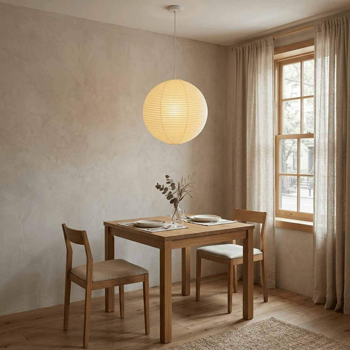 Washi paper sphere pendant shade in a Japanese minimalist style, view 12