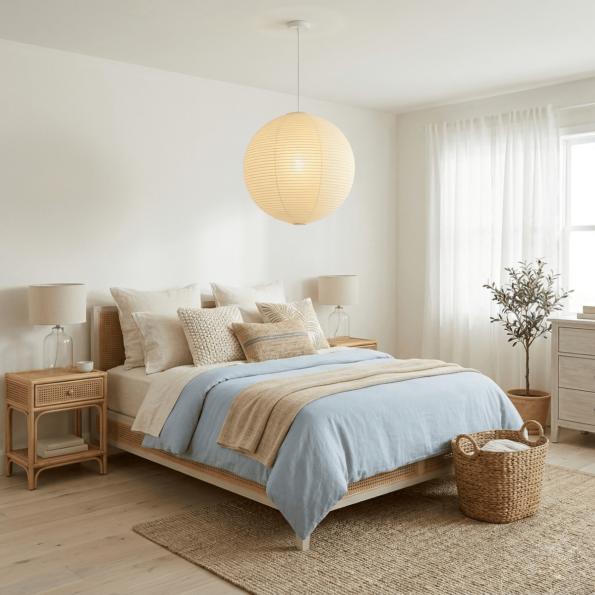 Washi paper sphere pendant shade in a Japanese minimalist style, view 30