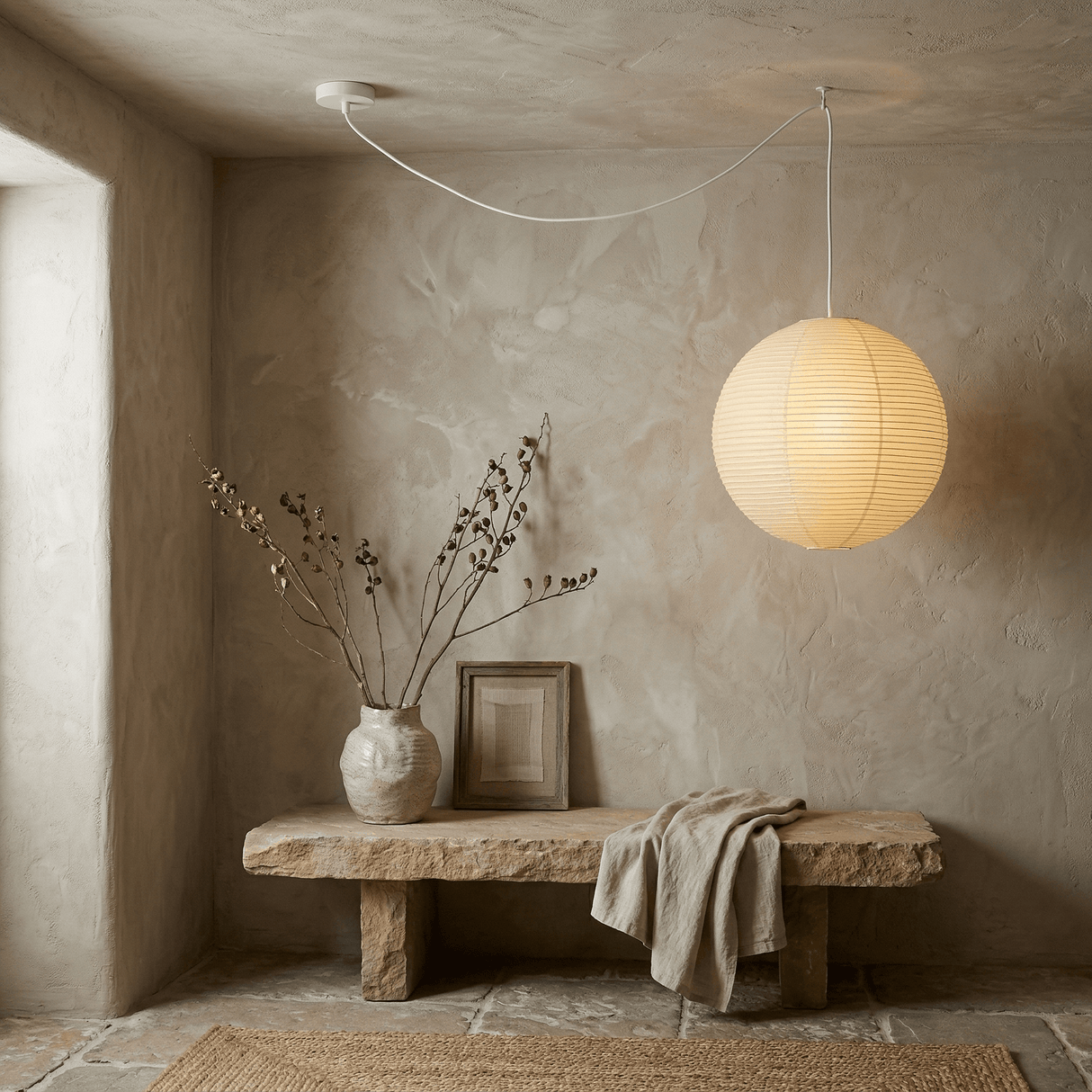 Washi paper globe pendant light on a fine metal frame, view 31