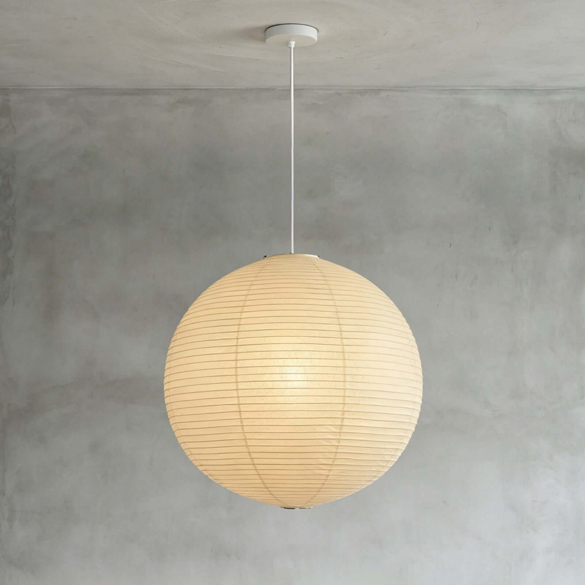 Ribbed washi paper globe pendant with a white suspension wire, view 33