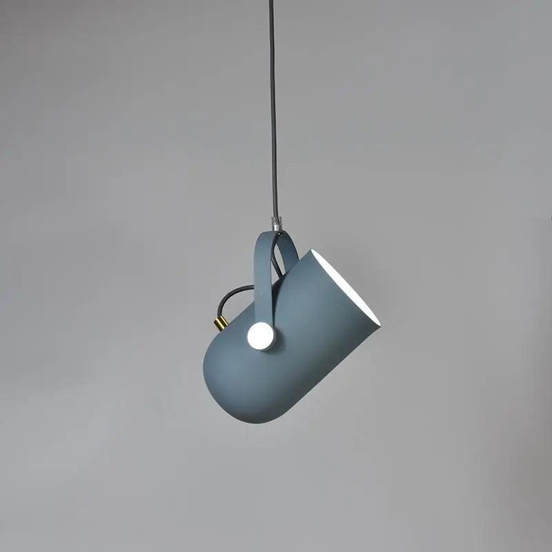 Blue spot pendant angled downward against a grey background