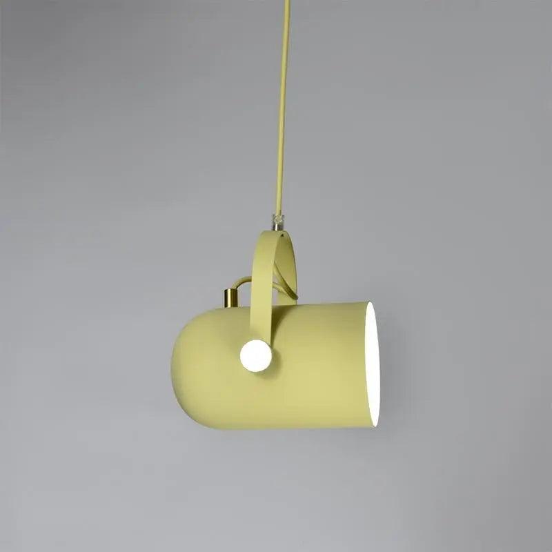 Yellow pendant tilted sideways showing the white inner shade