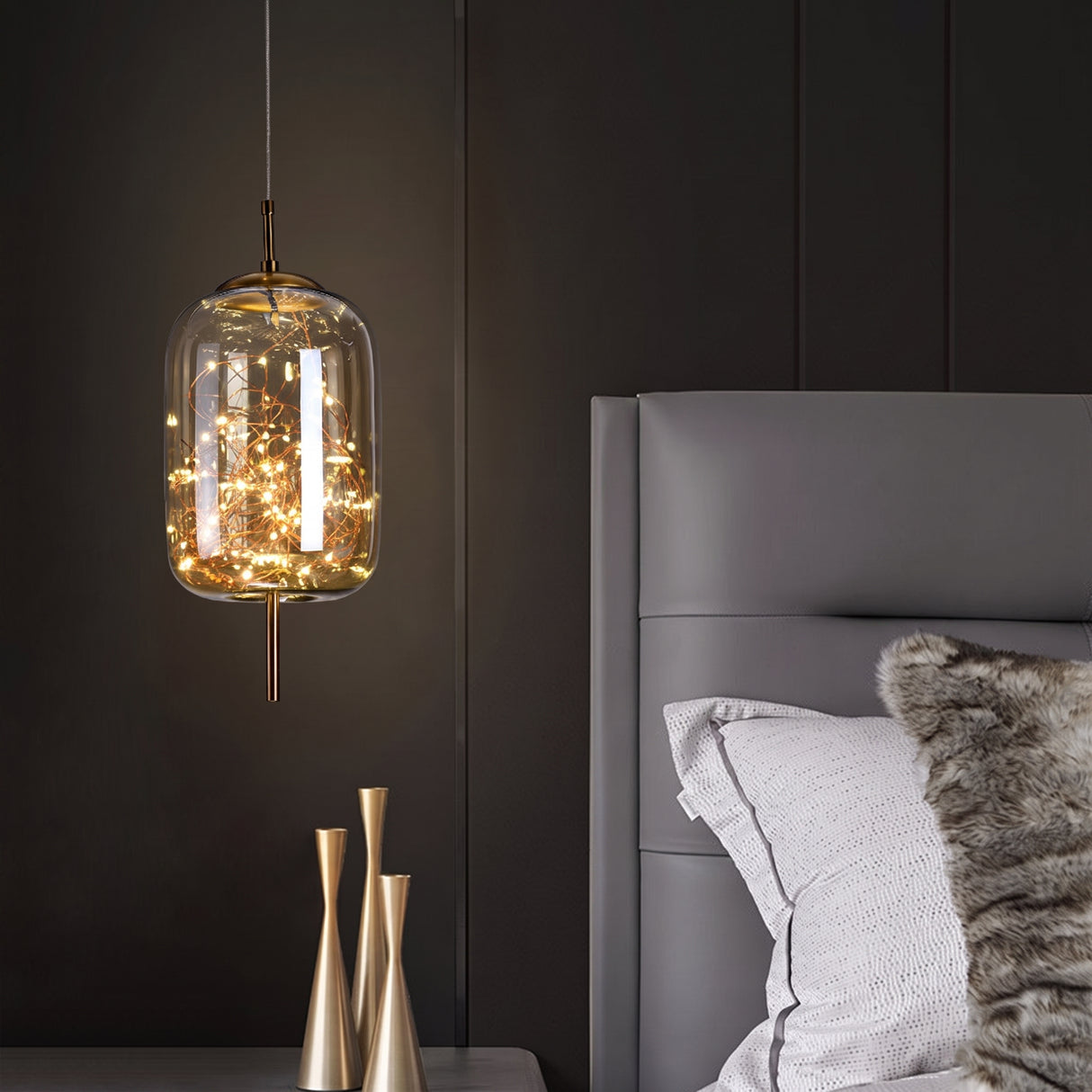 Nordic Luxury LED Glass Pendant Light - bedroom setting