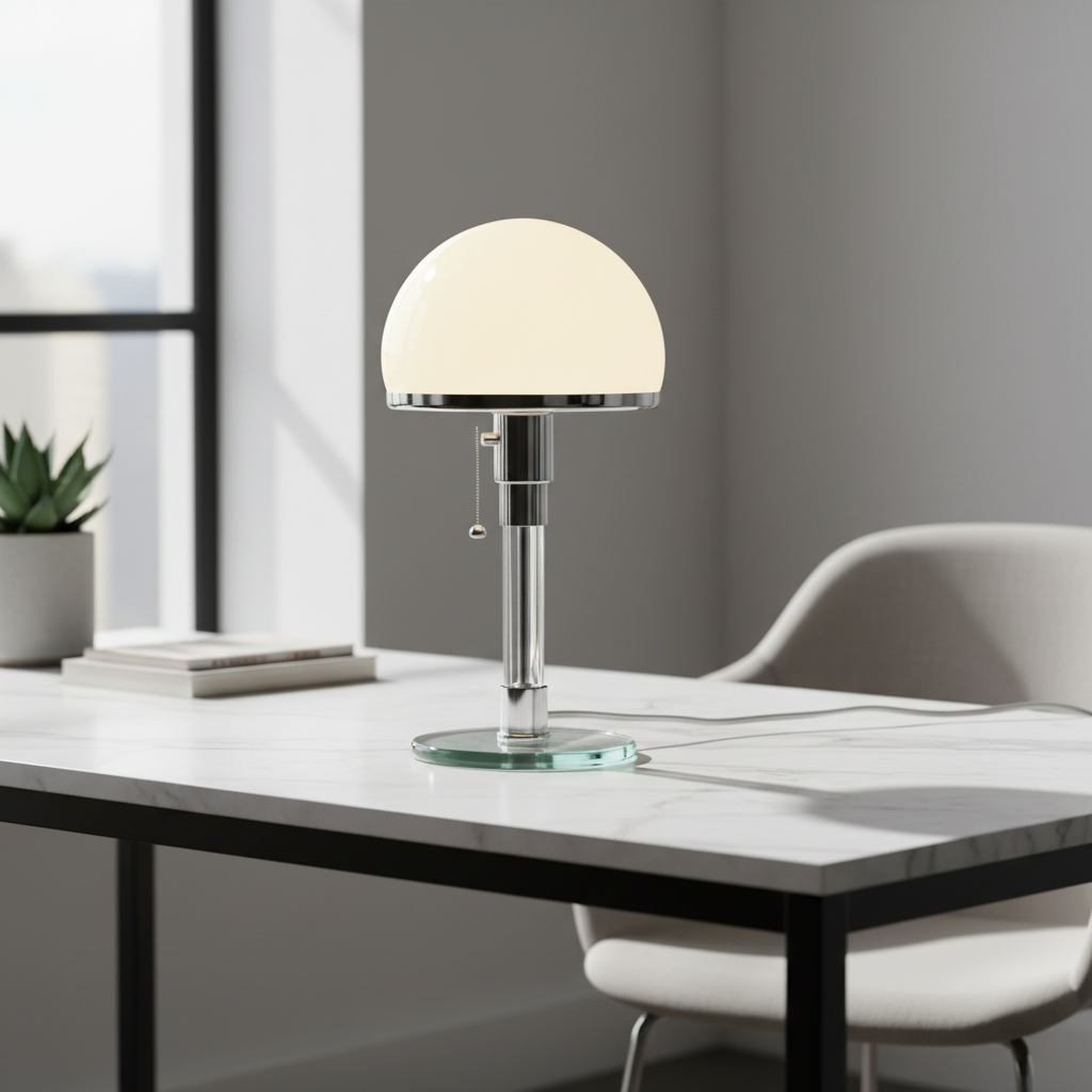 Vintage Glass Table Lamp with Bauhaus Silhouette for Bedside Desk