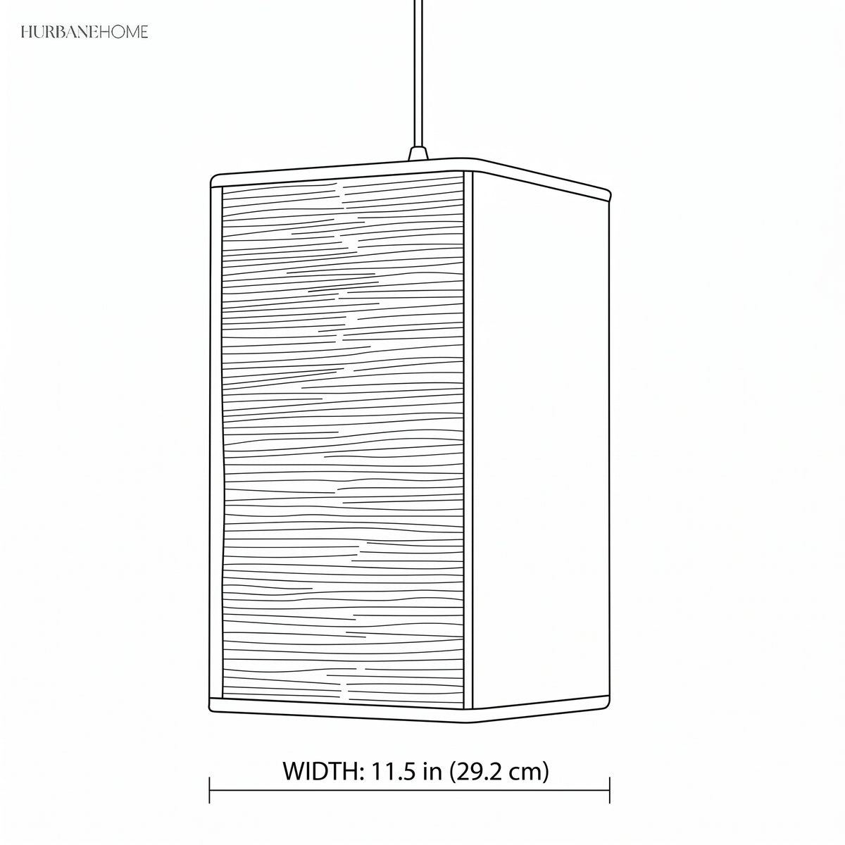 Line drawing of the box lantern shade with its width marked