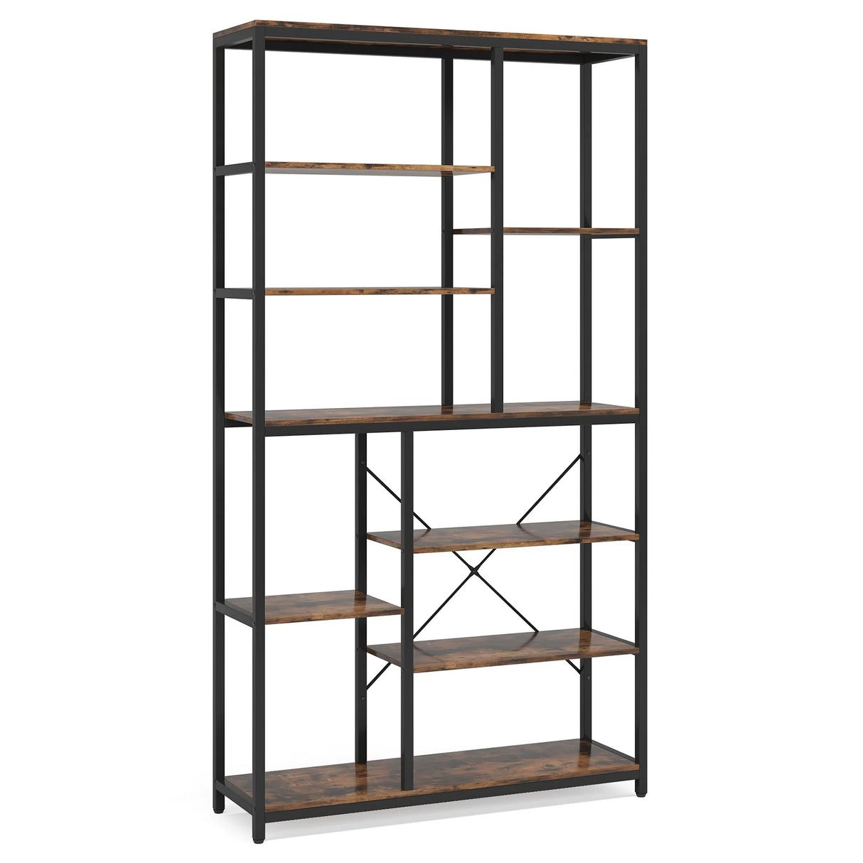 Freestanding large open bookcase styled with books and dΓ©cor