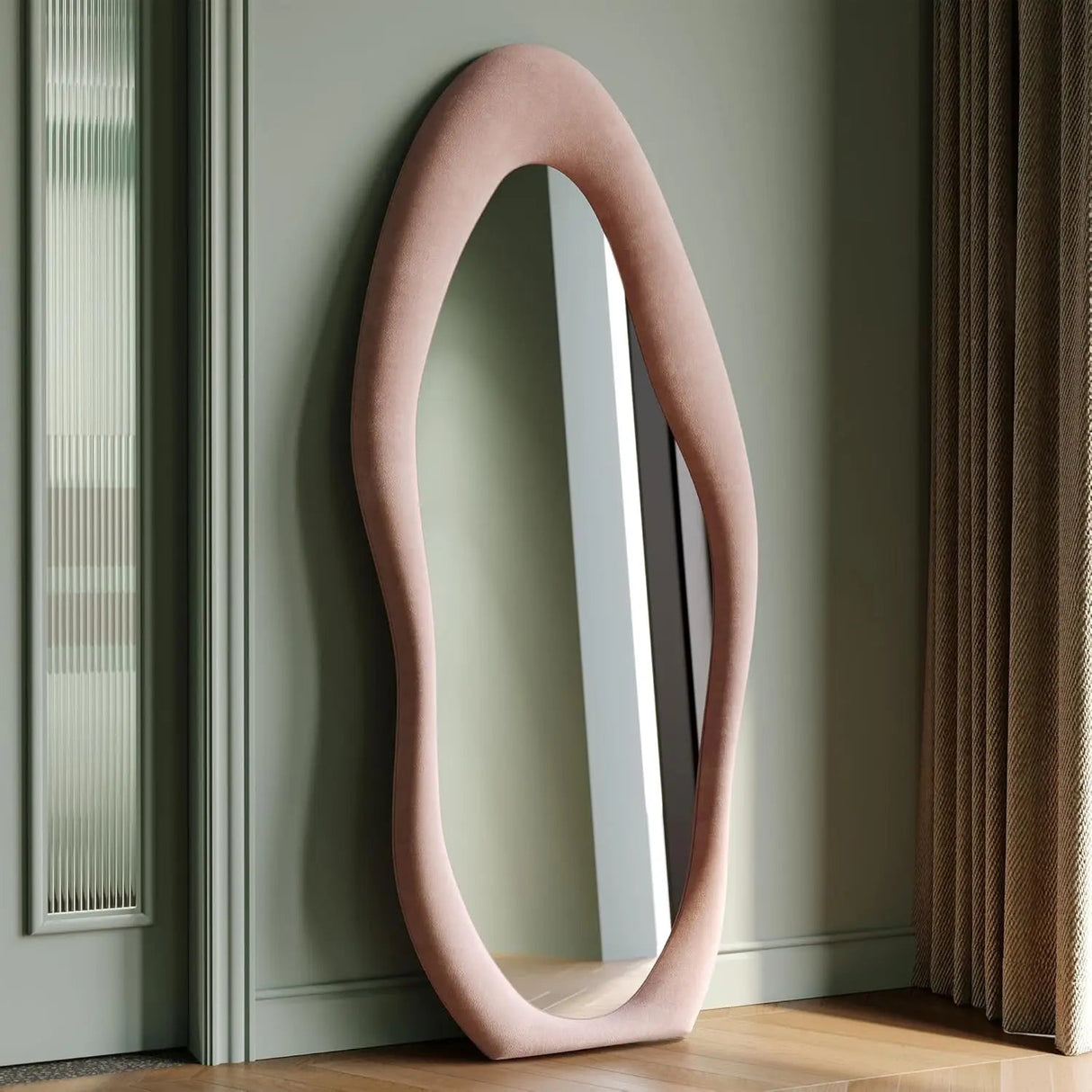 Leaning Wall Mirror – Irregular Wave Full - Length Silver - Backed Frame - Hurbane Home