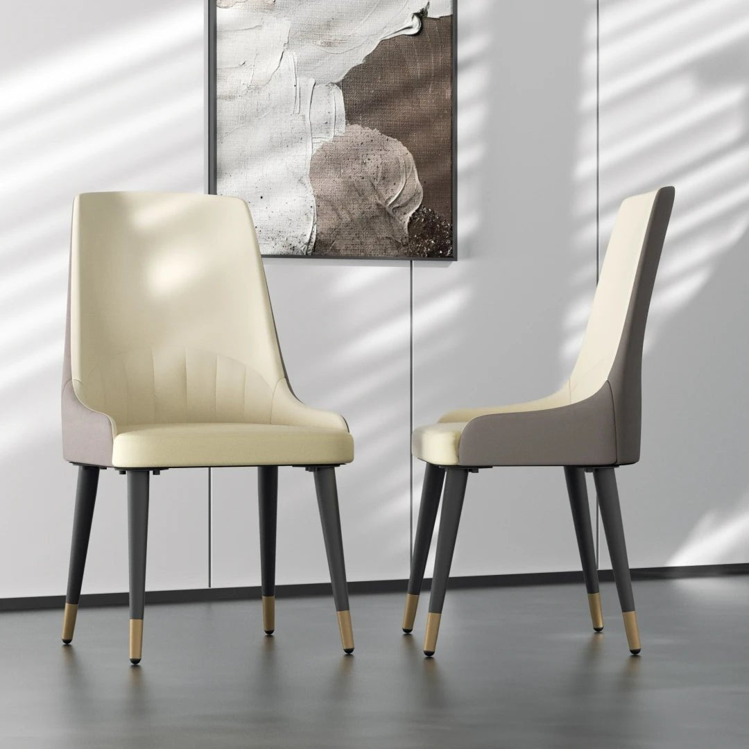 Leather Dining Chairs Set of 2 – Modern PU Chairs with Metal Legs - Hurbane Home