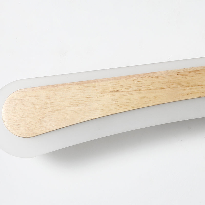 Close view of the wood inlay set into the white acrylic body