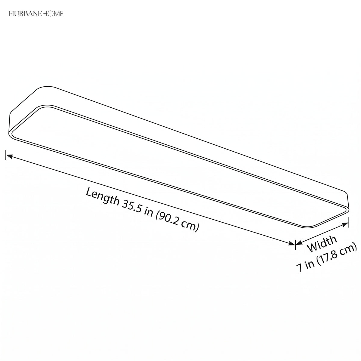 Line drawing of the panel with length 35.5 in and width 7 in