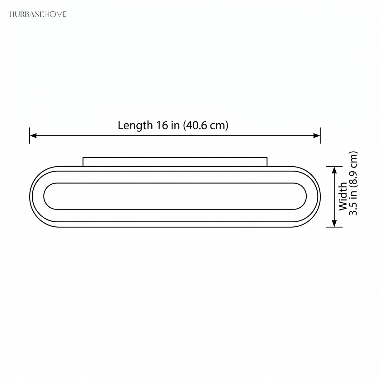Dimension drawing showing length 16 in and width 3.5 in