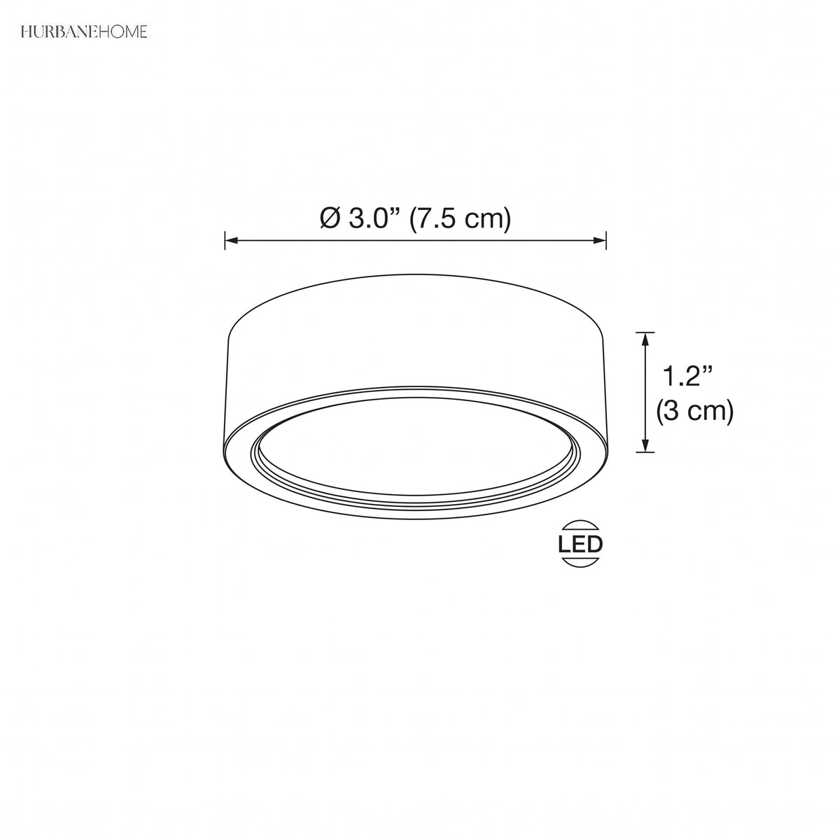 Dimension diagram showing 3.0 inch diameter and 1.2 inch depth