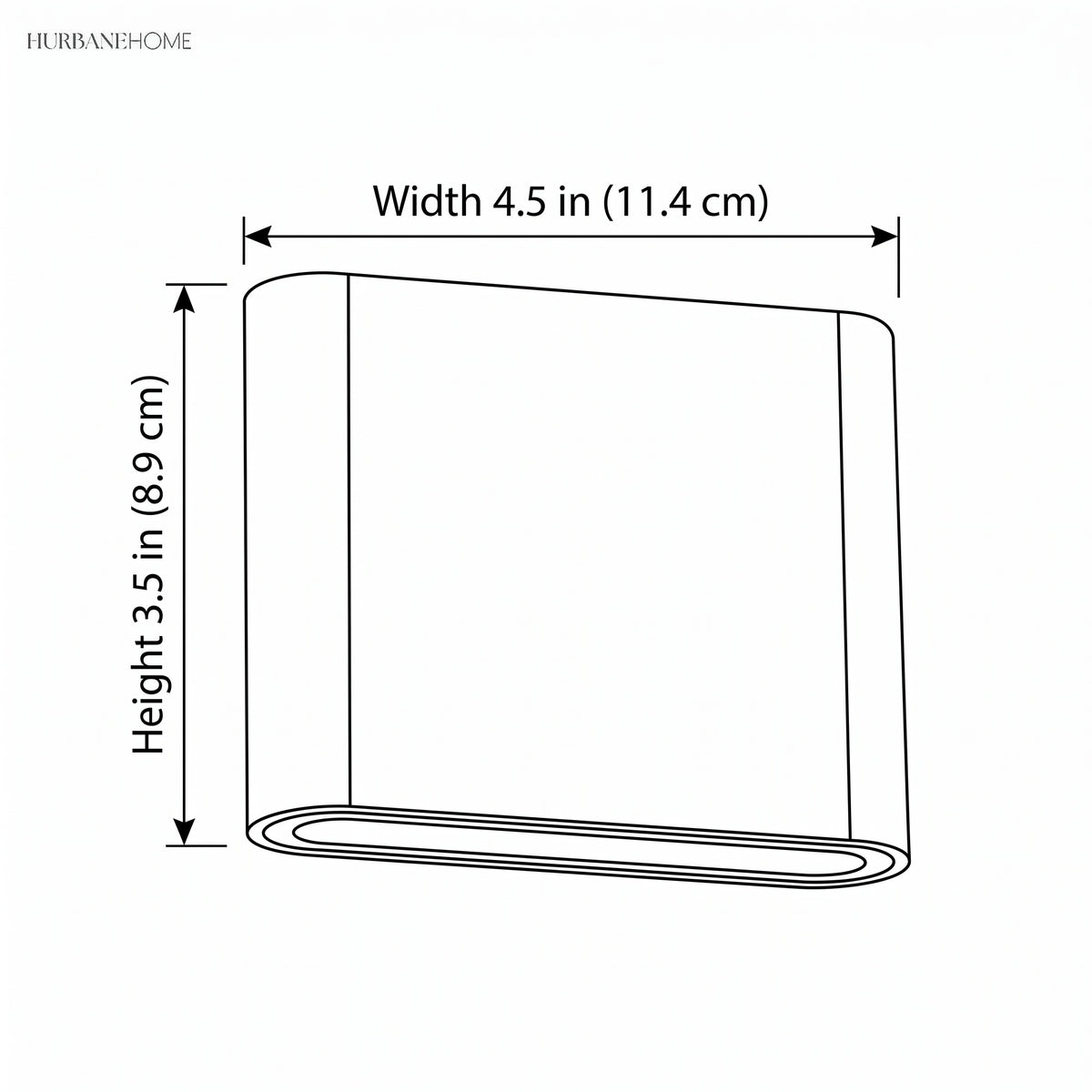 Dimension drawing of the sconce, width 4.5 in and height 3.5 in