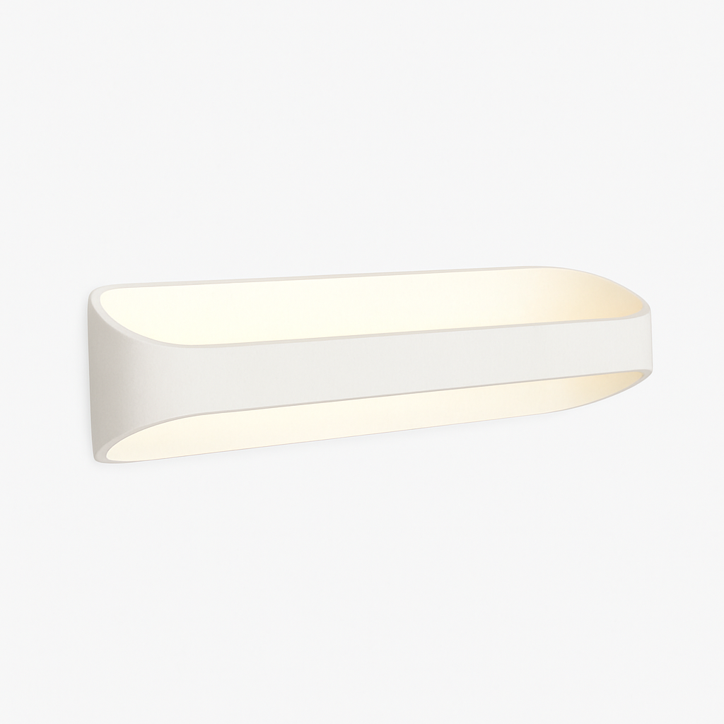 White oval sconce shown at an angle against a pale backdrop