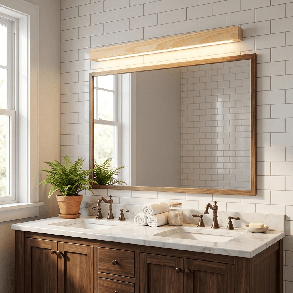 Linear LED wood wall sconce in pine alternative angle view 7