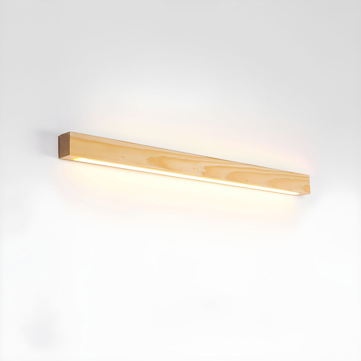 Linear LED wood wall sconce in pine close detail view 50