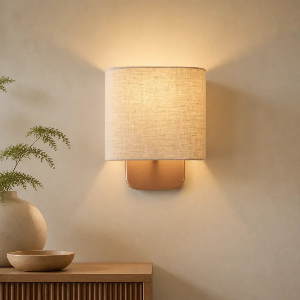 Modern linen shade wall sconce alternative angle view 1