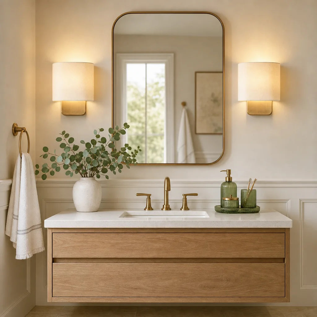 Modern linen shade wall sconce close detail view 8