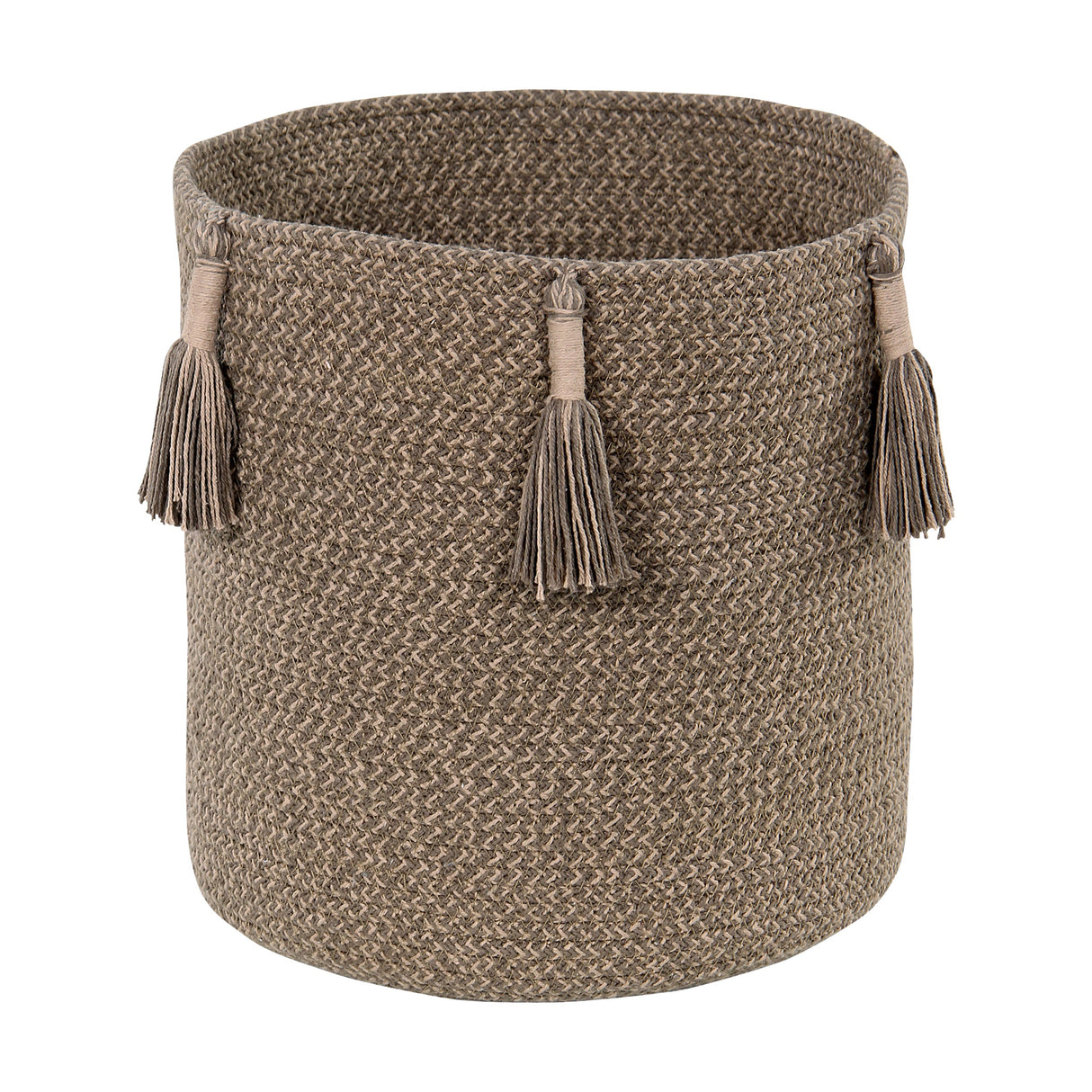 Handmade Cotton Woody Storage Basket with Tassels, Eco-Friendly Organizer