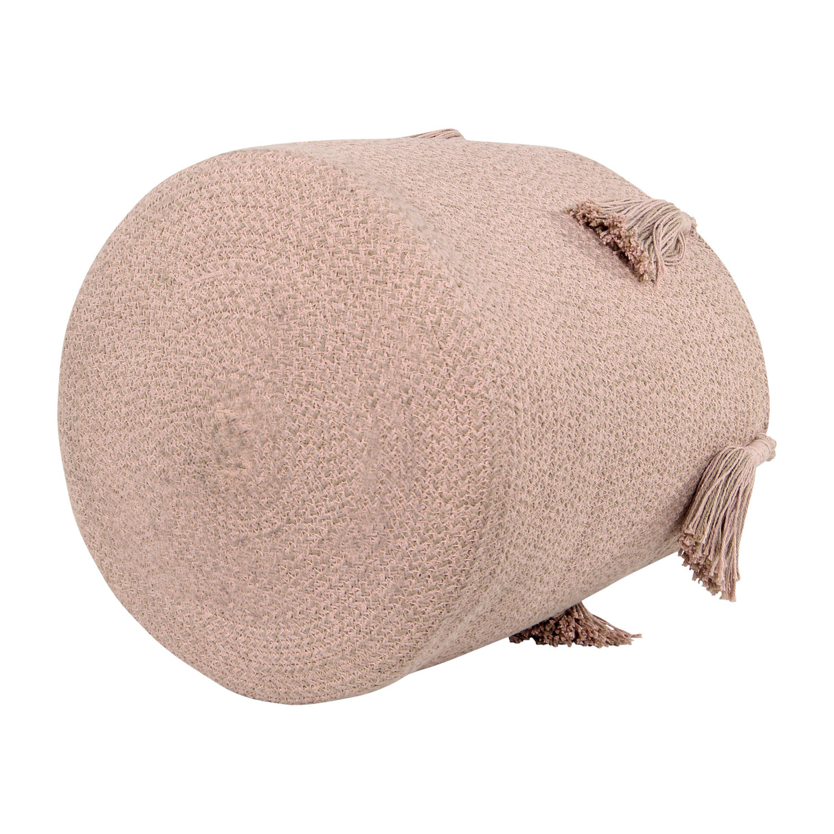 Handmade Cotton Woody Storage Basket with Tassels, Eco-Friendly Organizer