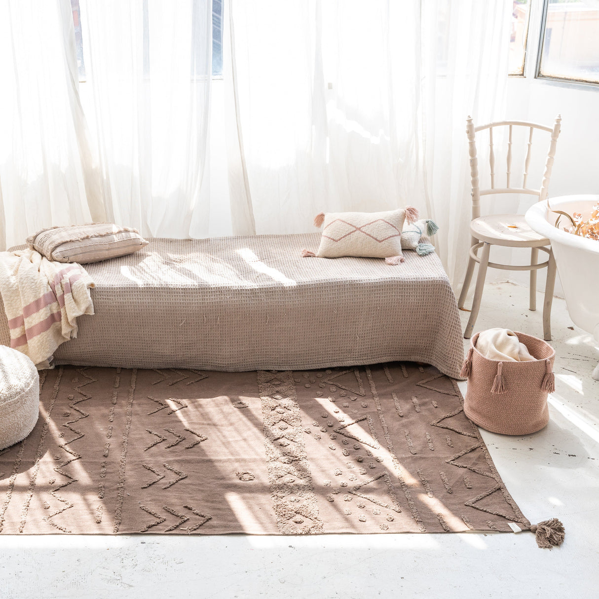 Handmade Cotton Woody Storage Basket with Tassels, Eco-Friendly Organizer