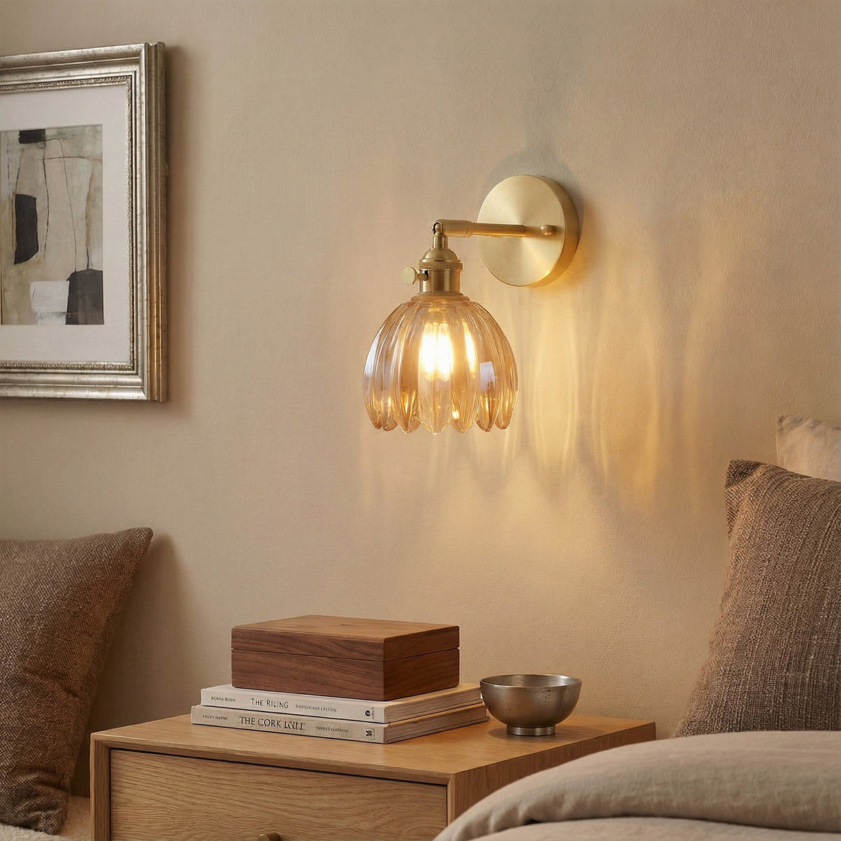 Lotus glass adjustable wall sconce close detail view 8