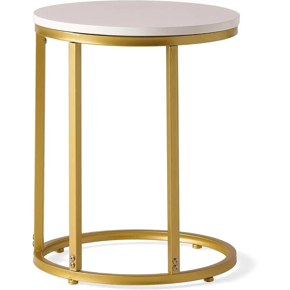 Marble End Table - Gold and White C Shaped Metal Side Table - Marble End Table - Hurbane Home