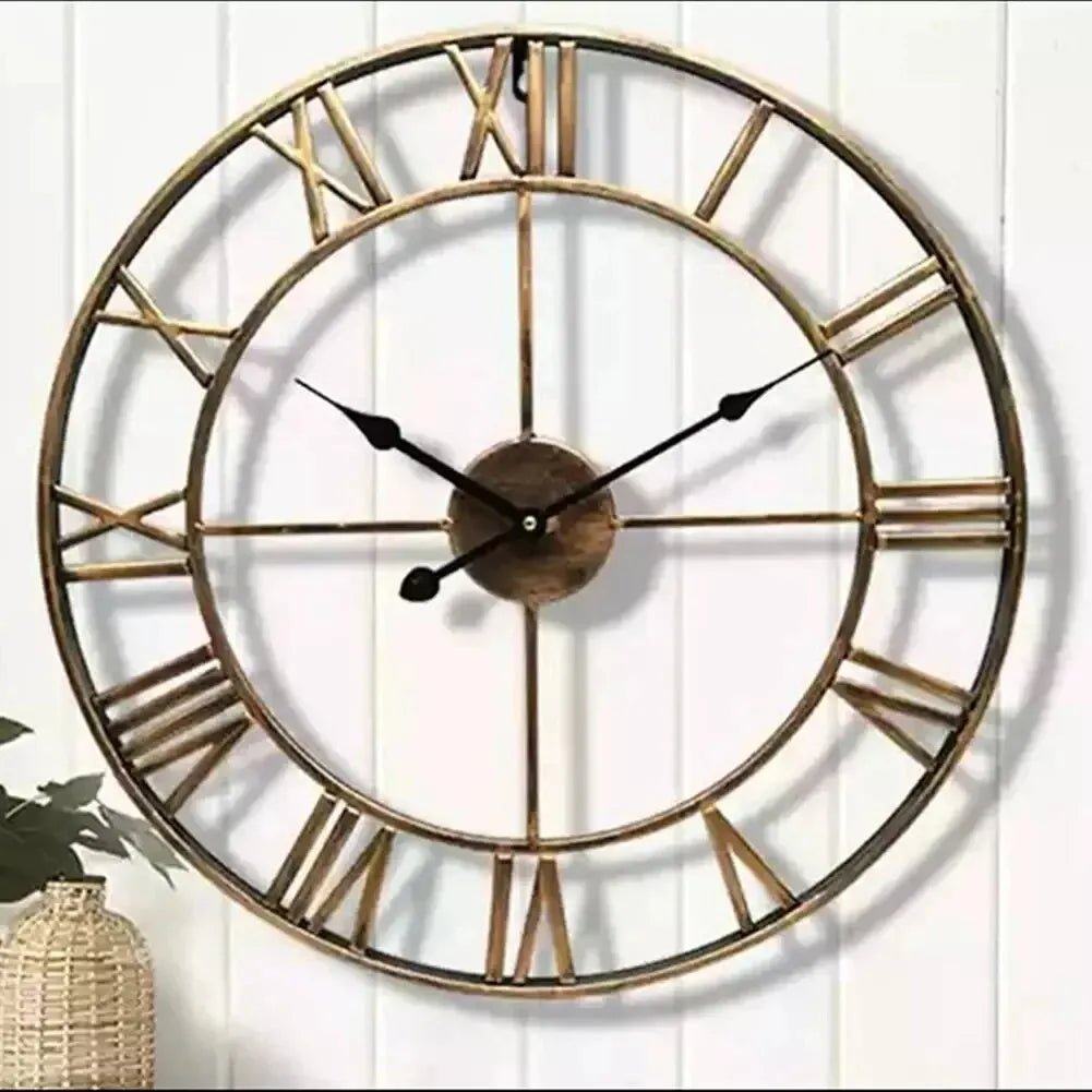 Metal Rustic Roman Numeral Silent Wall Clock - Hurbane Home