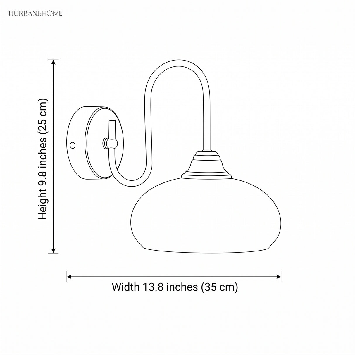Dimensions diagram showing wall sconce 13.8 inches wide and 9.8 inches high