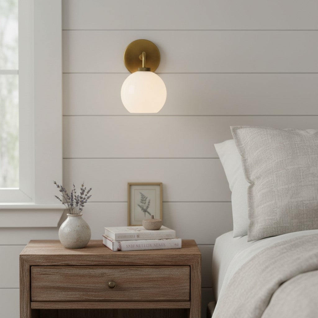 Milk glass globe wall sconce on metal arm supplementary product view 11