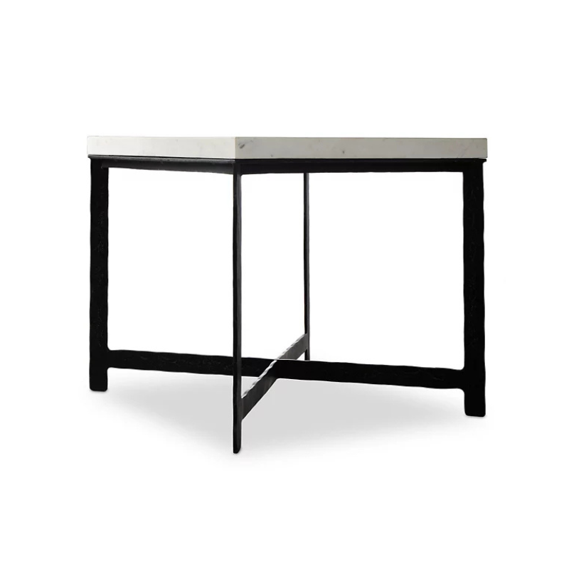 Minimalist marble coffee table look with sculptural iron base