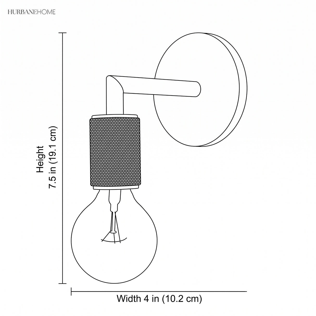 Dimension drawing of the sconce, width 4 in and height 7.5 in