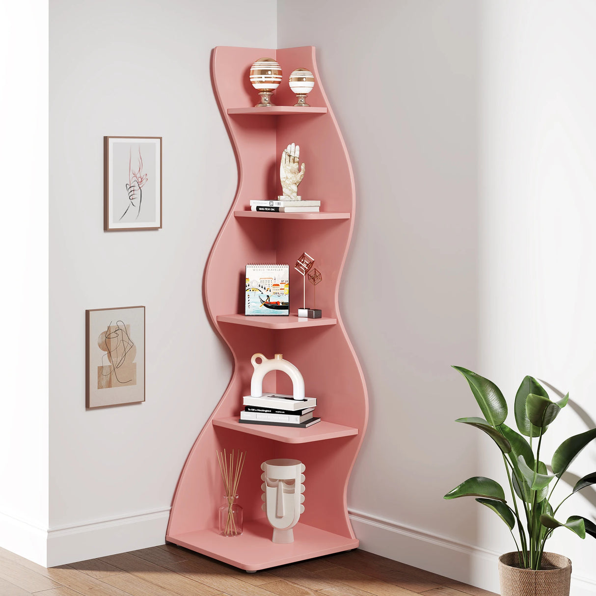 Modern book shelf displayed in compact bedroom