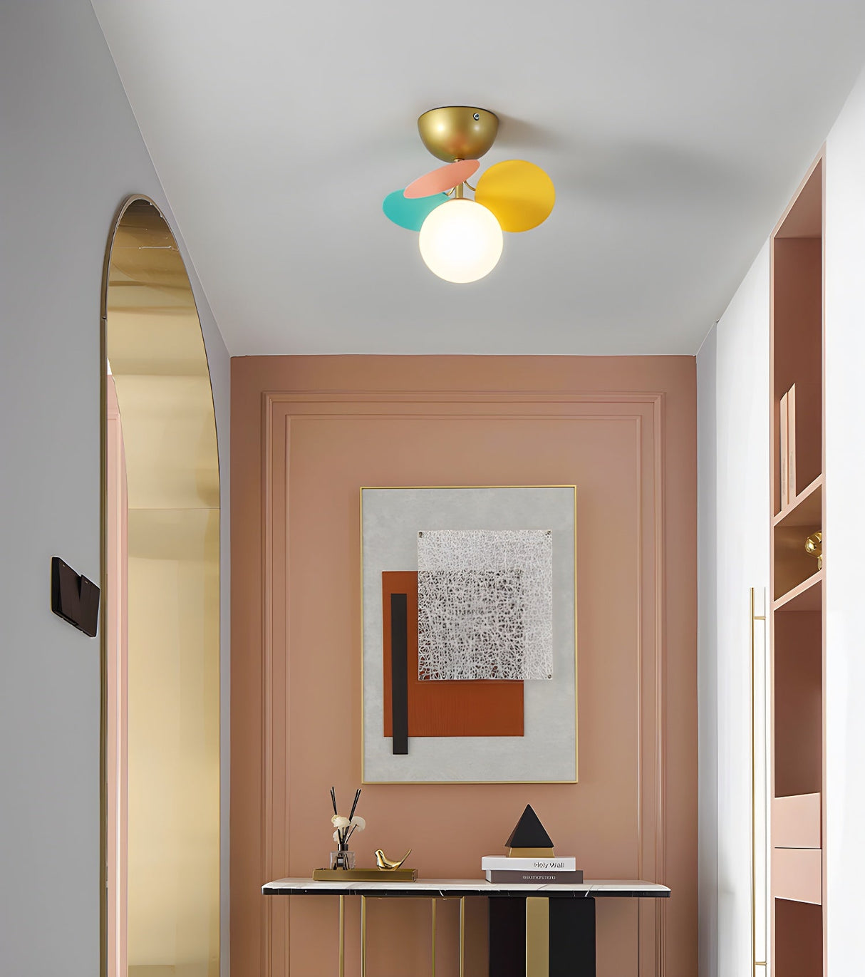 Modern flush mount ceiling light with acrylic discs close detail view 8