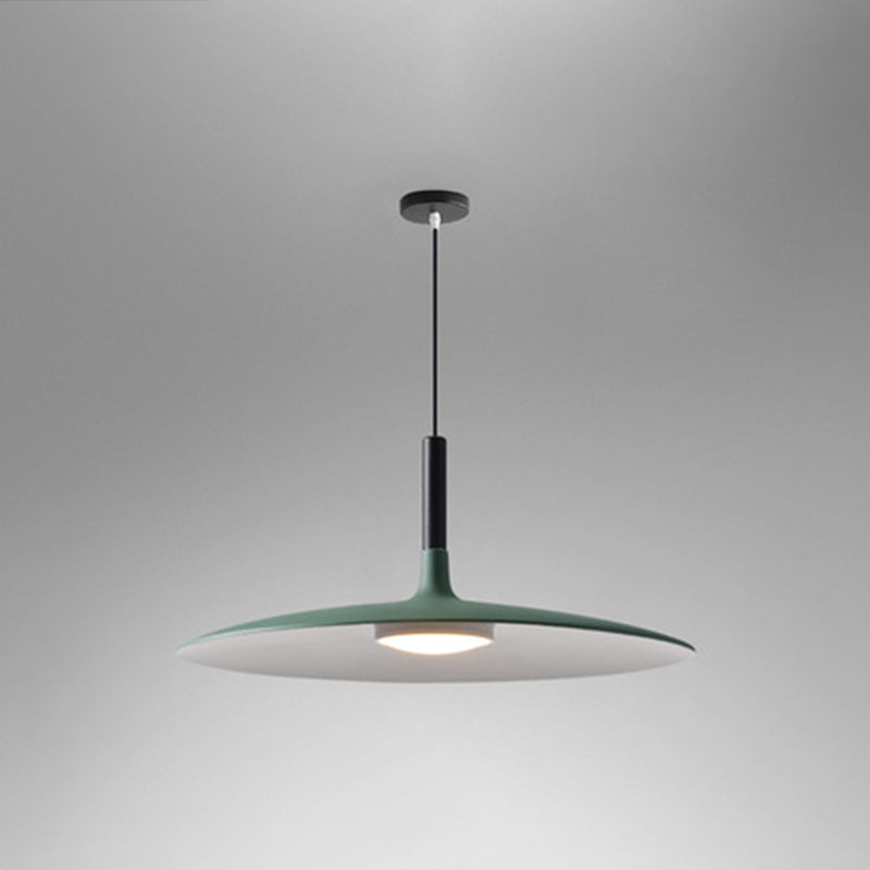 Grey saucer pendant shade shown wide on a grey background